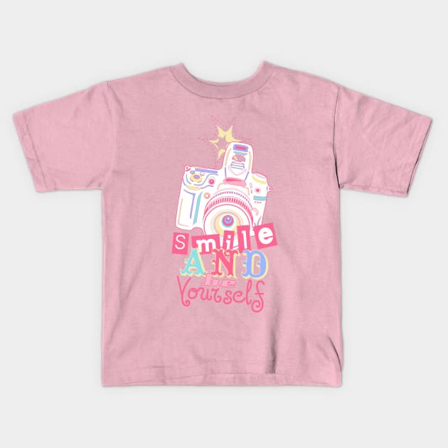 Smile and be Yourself - Pastel Camera Kids T-Shirt by XOOXOO